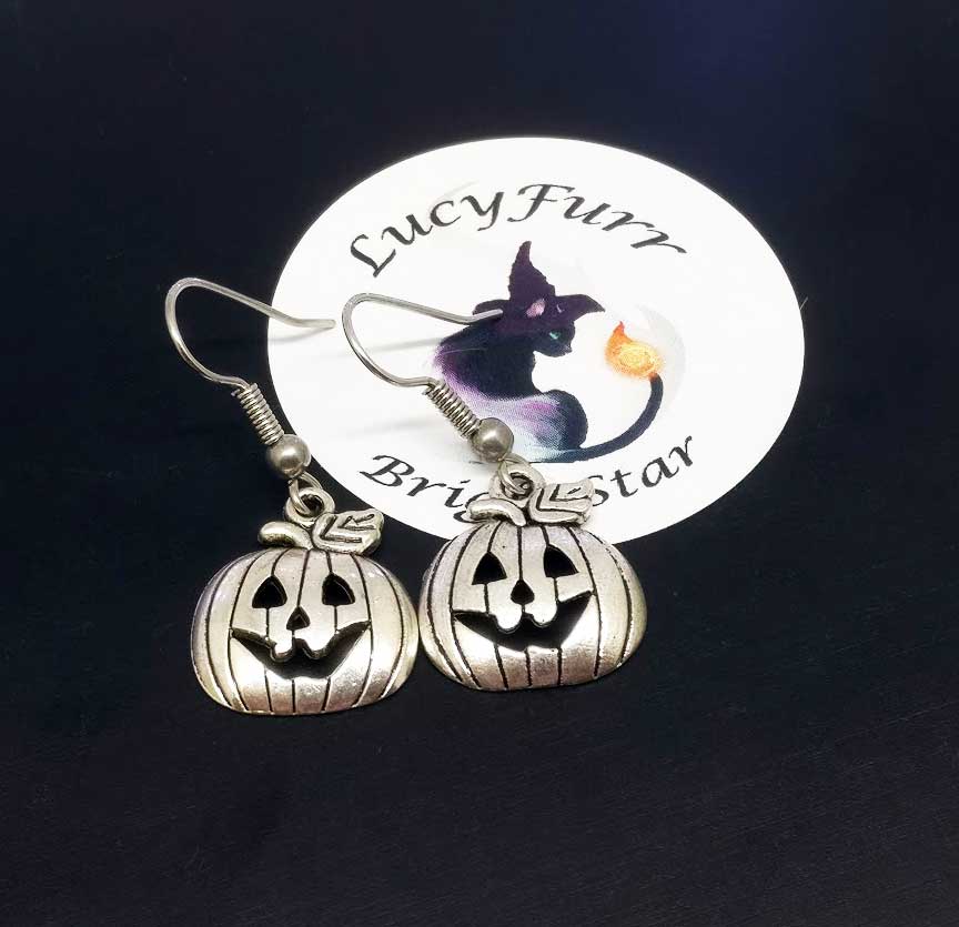 Pumpkin/ Jack O'Lantern Tibetan Silver Earrings